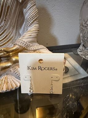 Kim Rogers Silver and Clear Crystal Drop Earrings - White Card